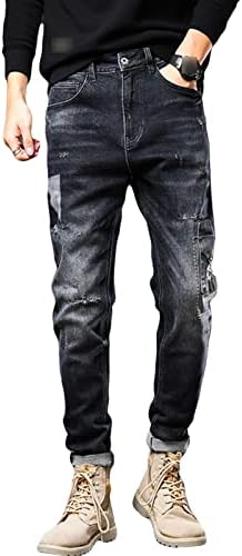 Maiyifu-gj masculino manchas rasgadas de jeans lisos de jeans retos calças de jeans angustiadas