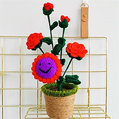 Zsqhd malhado à mão Fio de feno artesanal Girassol girassol rosa Pot Flor Bouquet Casamento Decoração de casa namoradas Gream