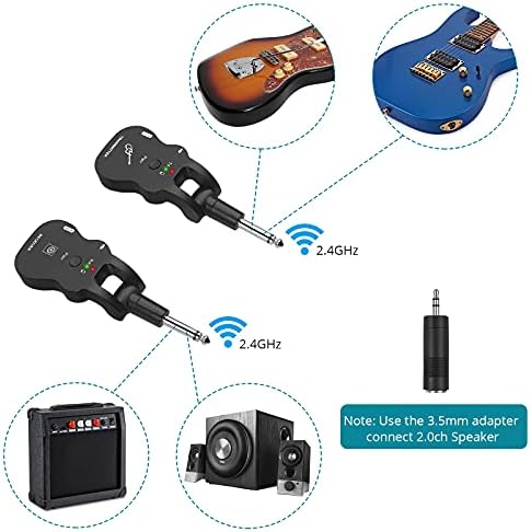 Suporte ao sistema de guitarra sem fio 6 canais, Jigiu Wireless Audio Transmissor Receptor de 100 pés Distância de transmissão