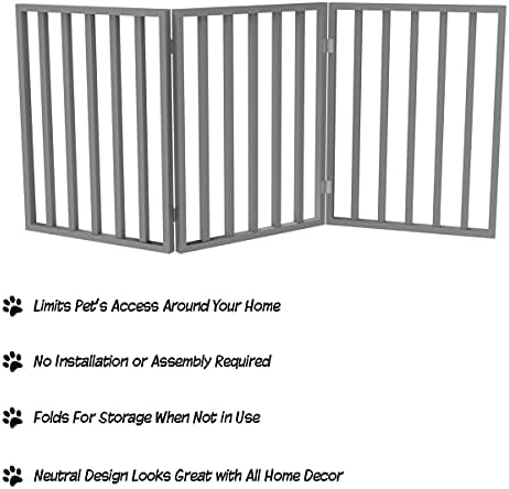 Portão de animais de estimação interno - portão de cachorro dobrável de 3 painéis para escadas ou portas - 54x24 polegadas de estimação