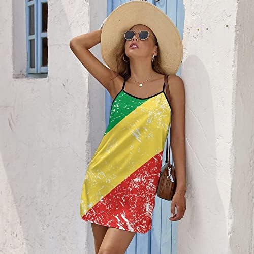 Congo Retro Flag Spaghetti Vestido de tanque de tanque para feminino boho tops Club Party Mini vestidos