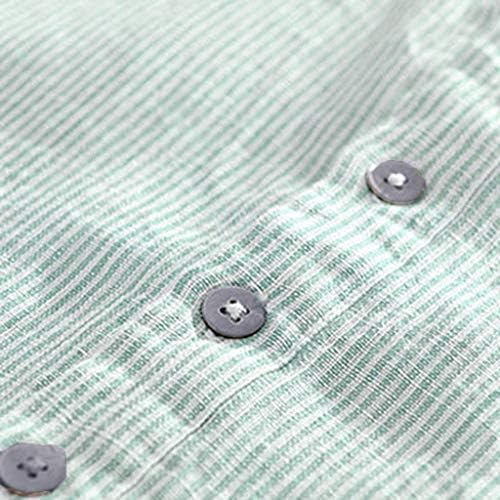 Men Bagggy Stripe Impresso camiseta camiseta de linho de algodão curto botão de botão de colarinho de bolso de bolso de bolso