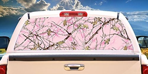 Vista de caminhão gráfico de janela traseira oculta rosa através do decalque de vinil traseiro