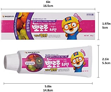 Pororo Kids Branqueamento de creme dental sensível - Proteção da cavidade Cuidados orais de baixo fluoreto com 4 sabores de frutas,