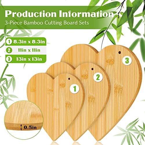 3 PCS Placa de bambu de madeira em forma de coração Placa de porção de bambu 13in 11in 8.3in Celeiro em forma de coração Praço