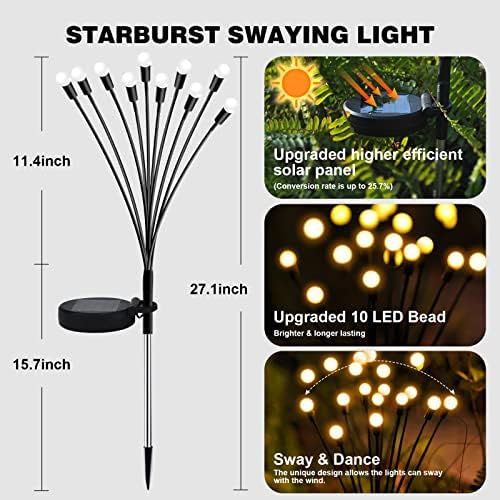 Yotozu 2 PCs Luzes solares de jardim solar ao ar livre, luz solar Firefly Light 10 LEDs Luz à prova d'água movida a água para a paisagem