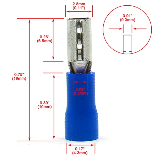 Baomain Blue Femolle Isolle Spade Fire Conector Terminal de crimpagem elétrica 16-14 AWG 2,8 x 0,5 mm FDD 2-110 pacote de 100