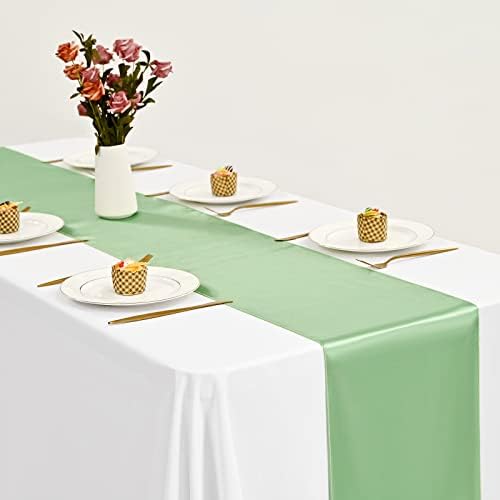Green de 10 pacote de sálvia 12 x 108 polegadas de comprimento de mesa de cetim premium para casamento, decorações para