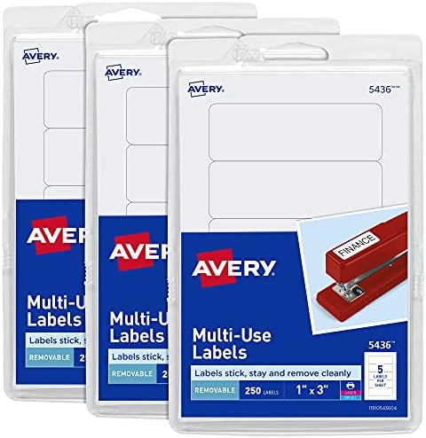 Etiquetas de impressão/gravação removíveis de Avery, 1 x 3 polegadas, branco, pacote de 250