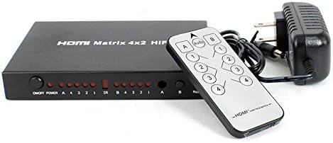 Rocsai 4x2 HDMI Matrix 4 em 2 out Switcher Splitter Splitter Full HD 1080p com controle remoto