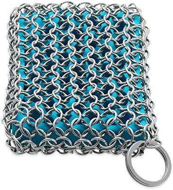 TapGranz Chainmail Screbber Pad Cleanner Fonner - frigideira, Caminhante de ferro fundido com almofada de silicone interna