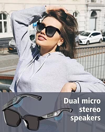 Ruimen Bluetooth Audio Smart Glasses for Men Mulheres, óculos de sol inteligentes com alto-falantes e microfones abertos de