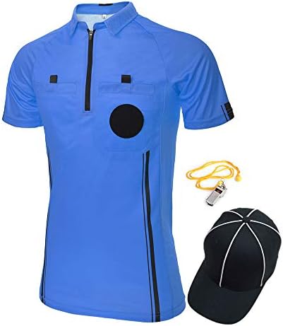 Pacote de 3 peças de árbitro profissional de futebol masculino de Toptie, camisa de árbitro de manga curta USSF, chapéu