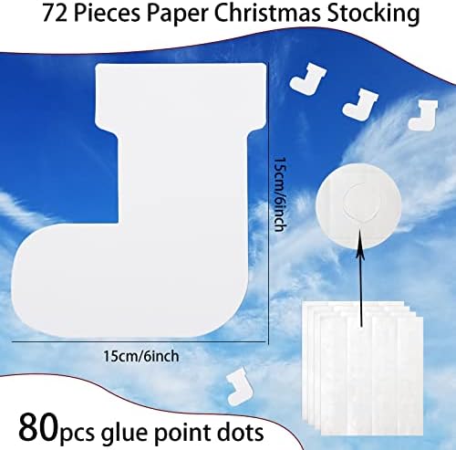 72 PCs Corte de meias de Natal Papel Papel Christmas Squas Shape White Paper Christmas Cortout Cores de Natal de Natal de