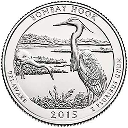 2015 P Bu Bombay Hook Hook Delaware Nacional NP Quarter Choice Uncirculou Us Mint
