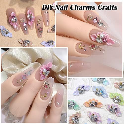 20pcs Flores Unhas Charms, flores 3D Para pregos, encantos de acrílico gemas de acrílico e strass para unhas, Cristals