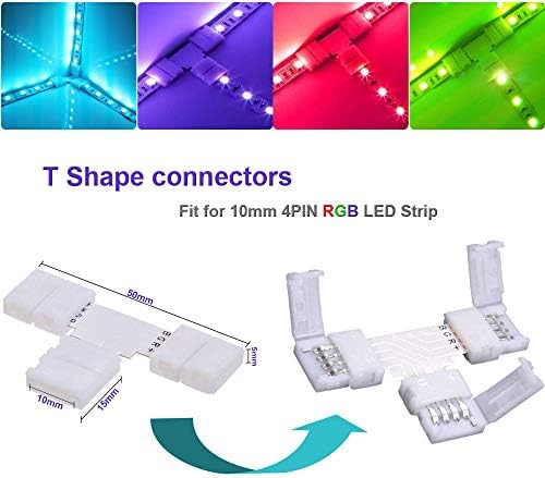 O kit de conectores de tira de luz LED inclui cabo de extensão de 32,8 pés de 4 pinos, conector de canto, conector de forma t,