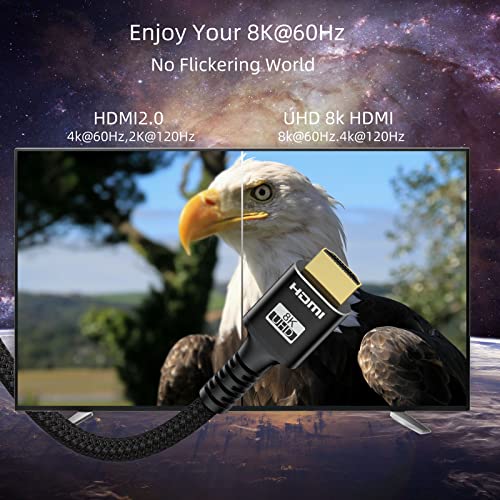 Cabo Breilytch 8K HDMI 2.1 48Gbps 2-pacote, cabo HDMI de alta velocidade, 4K@120Hz 8K@60Hz Cord HDMI trançado com Roku TV