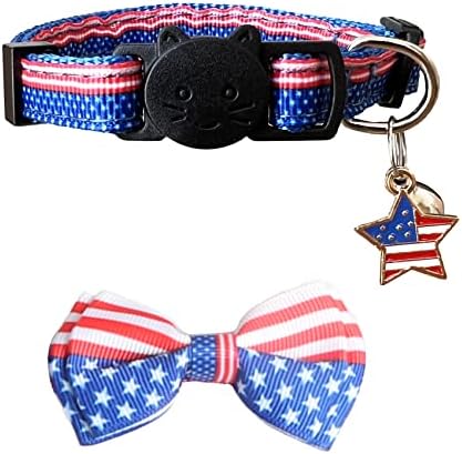 SOGAYU SOGAYU2 Pack/Set 4 de julho Cat Collar Breakaway com Bell & Pinging, American Flag Bowtie Safety Kitty Collar Removable