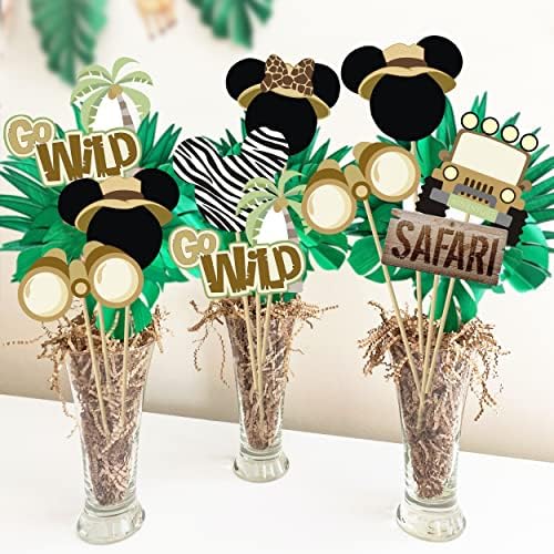 Mickey-Safari Centralpipe Sticks- Vamos ir selvagem para festas de aniversário de animais selvagens Toppers de chá de chá de