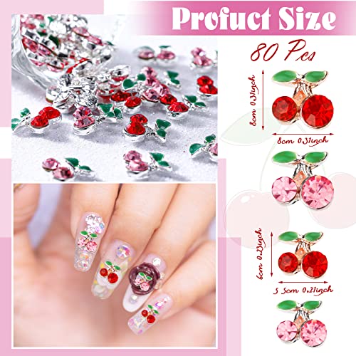 80 PCs 3D Crepora de cerejeira prego Charm de unhas 3d CHARM CHARRY RENESTONES DE RELIGENTES 3D GECAS DE PERIGENTES DE