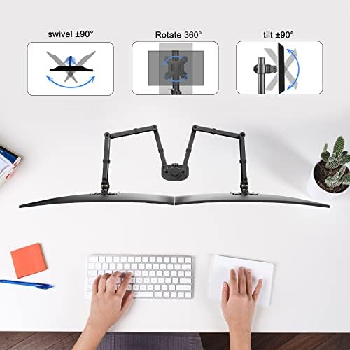 Monitor duplo Pholiten Stand para tela de 13-32 polegadas, suporte extra de mesa de monitor longo, braço de monitor de 27,95