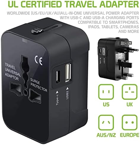 Viagem USB Plus International Power Adapter Compatível com Micromax Canvas Knight 2 para poder mundial para 3 dispositivos USB TypeC,