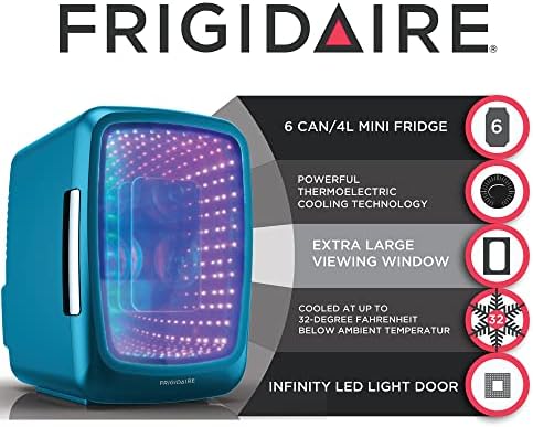 Gaming Frigidaire Light Up Mini Beverage Refrigerator, 6 lata, 4 litros, mais fria com grandes luzes de portas e luzes