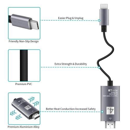 Cabo de ondas de caixa compatível com T -Mobile Revvl V - SmartDisplay Cable - USB tipo C para HDMI, Cabo USB C/HDMI