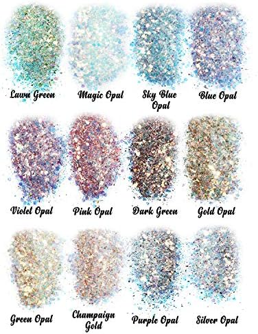 Let's Resin Opal Glitter Glitter para resina, 12 * 10g Glitter Powder para copos/lodo, Iridescente Glitter Chameleon Glitter
