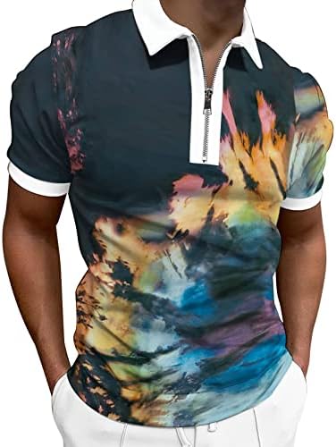 Camisa de pólo elástico masculino, tampas de zíper casual de manga curta para trabalho vestindo golfe esportivo, camisetas