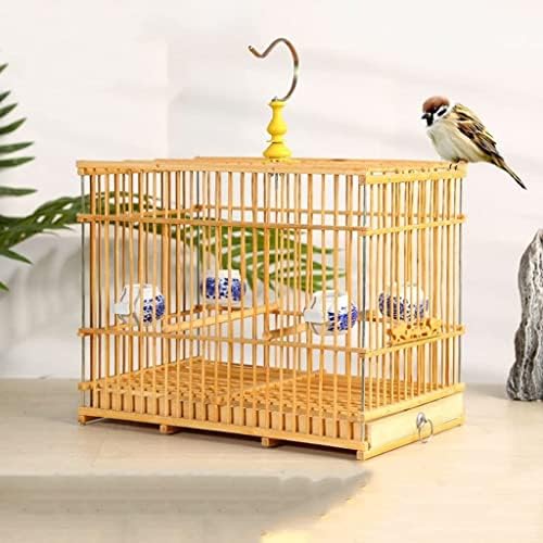 Paashe Bamboo Bird Cage transportadores de aves retangulares com alimentador pendurado na casa de pássaros para ninhos de pássaros