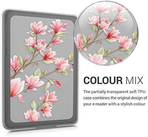 Case Kwmobile Compatível com Kindle Paperwhite - TPU Silicone Ebook Cover - Magnolias rosa/branco/transparente