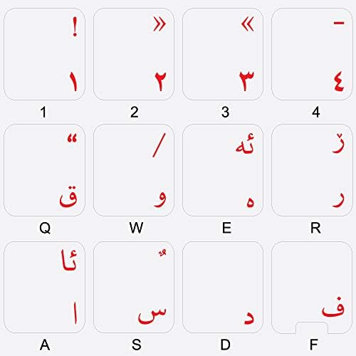 Etiquetas de teclado curdas com letras vermelhas em fundo transparente