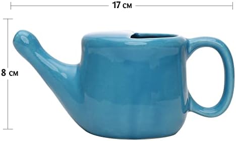 Soulgenie Flojar Cerâmica Jala Neti Pot com suporte de entupimento de narina - melhor capacidade - mantém 8,50 oz ou 250