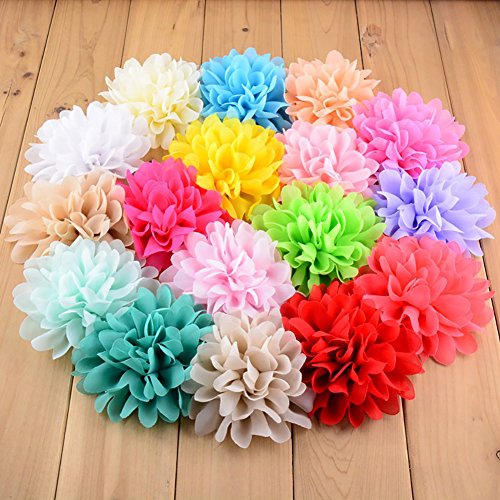 Fodattm 30pcs Mulheres 30 cores sólidas 4 Flores de chiffon Flores