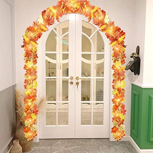 2 Pacote de embalagem Light Up Garland Maple Leaf 5.9ft/peça Garland com videira com 6,5 pés 20 LED LED LIGH