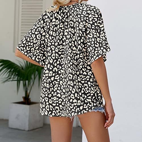 Tops de verão para mulheres 2023 Casual Leopard V-deco