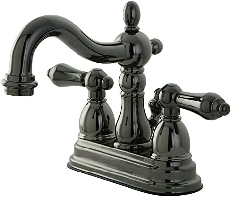 Kingston Brass NB1600al Onyx Onyx 4 polegadas Torneira de lavatório Centerset com dreno pop-up de latão, aço inoxidável preto