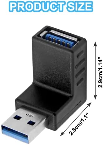 PIUTOUYAR USB 3.0 Adaptador masculino para fêmea, conector de acoplador de 90 graus para cima e para baixo