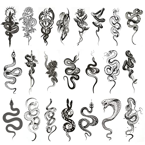 22 folhas Snake realista Tattoos temporários 3D Tatuagens de serpentes tribais espadas florais cobra tatuagens falsas