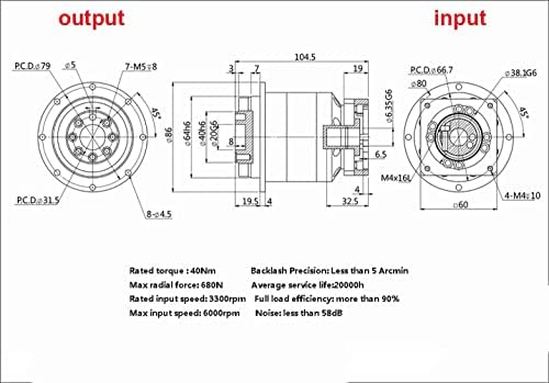 Alanooy Reducer Planetary Sogol Box Reduce, Ratio50 para o eixo de entrada do servo de flange de 57 mm 6.35mm 6000rpm 50: