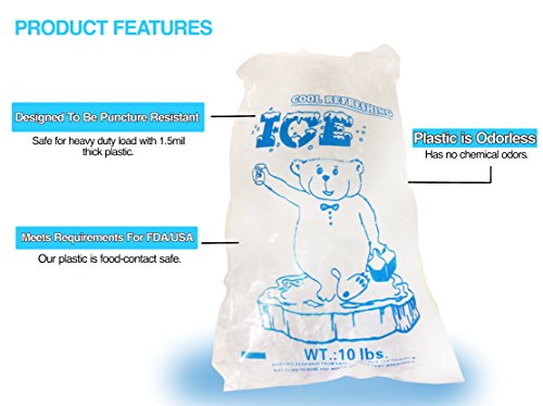 Aquanação - 10lbs BPA Grade de alimentos grátis Sacos de gelo de plástico seguros Punto Prova 8 x 22 x 4 polegadas com