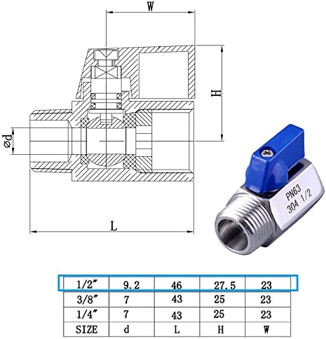 Mini válvula de esfera de 1/2 '', 304 Aço inoxidável 1/2 polegada Válvula de esfera F x M NPT, polida, para água, GSA e óleo