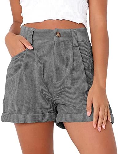 Lensse shorts femininos de cintura alta com bolsos fivela de fivela sólida calça de praia sólida e sólida da moda