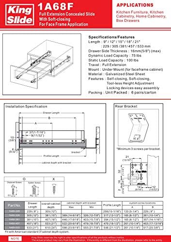 Slide King Ulead 1A68f, Slide de Gaveta de Baixo, de 15 polegadas de 15 polegadas, para armários emoldurados de rosto com ajuste