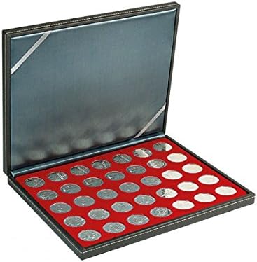 Lindner 2364-2711E Nera M Coin Case com uma inserção vermelha escura com 35 compartimentos. Adequado para moedas com Ø de