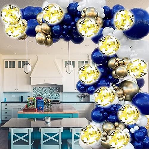 Kit de arco de guirlanda de balão de ouro azul marinho, 138 PCs Royal Blue Branco Balões de Confetes de Ouro Branco com