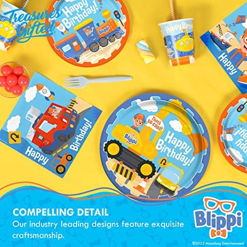 Tesouros Denuqued Placas de jantar de veículo Blippi 8ct - 9 polegadas Blippi Party Placas - Blippi Birthday Party Supplies -