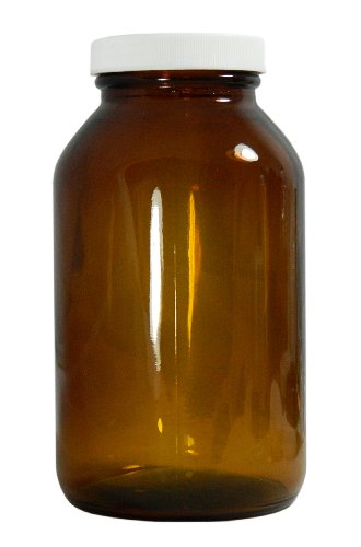 Qorpak 239208 Valuline Amber Glass Wide Mouth Packer Bottle com polipropileno F217 e PTFE forrado, capacidade de 84 onças, 140 mm